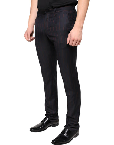 Dolce & Gabbana black striped skinny men's dress pants, tailored fit with sharp style and sleek design.