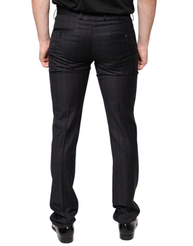 Black striped skinny men's dress pants by Dolce & Gabbana, tailored fit with sleek design for formal or stylish occasions.