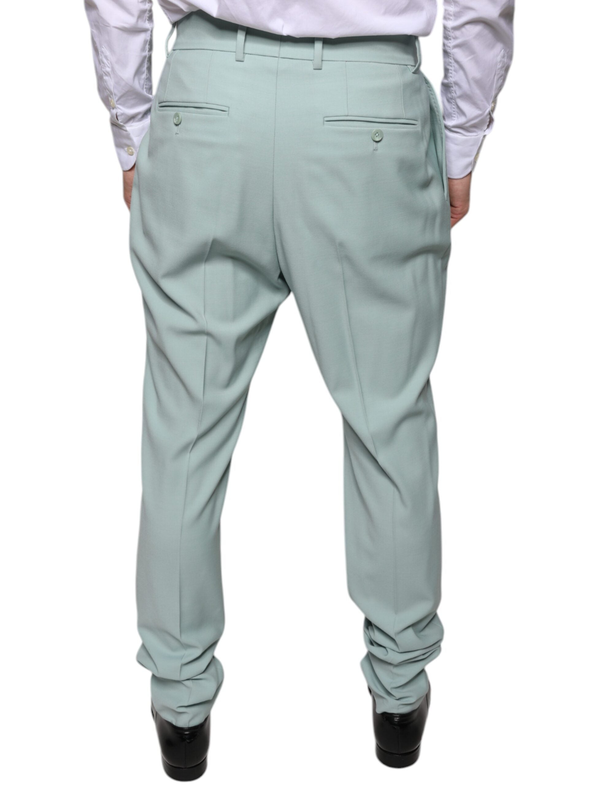 Mint green cotton dress pants by Dolce & Gabbana, tailored fit with classic waistband and front pockets visible.