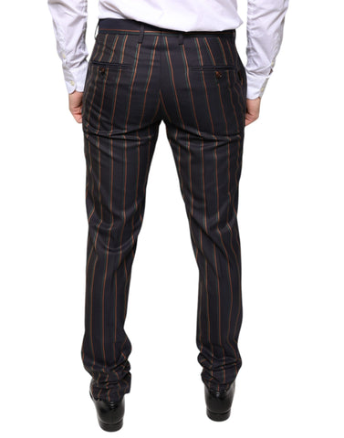 Brown striped skinny men's dress pants by Dolce & Gabbana, tailored fit with stylish stripe pattern and classic formal design.