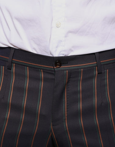 Brown striped skinny men's dress pants by Dolce & Gabbana, featuring a tailored fit and stylish pattern.