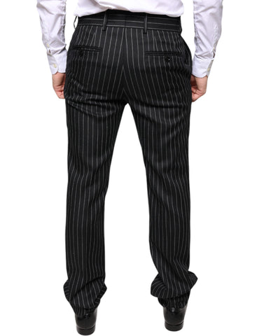 Black stripes skinny men's dress pants by Dolce & Gabbana, tailored fit with sleek design and stylish pattern.