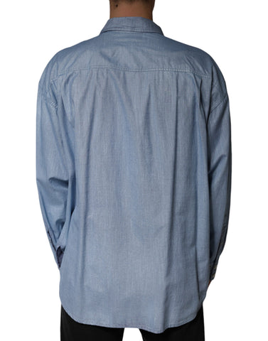 Light blue cotton button-down casual shirt by Dolce & Gabbana, with a classic collar and long sleeves.