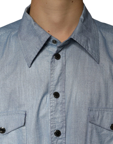 Light blue cotton button-down casual shirt by Dolce & Gabbana, featuring a classic collar and long sleeves.