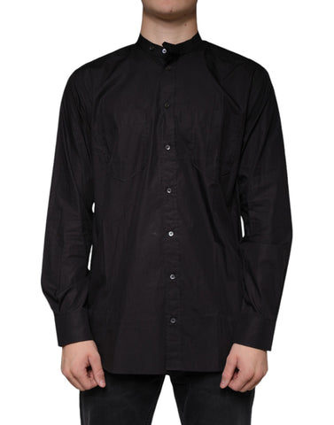 Black cotton button-down men's casual shirt by Dolce & Gabbana, featuring a classic collar and front buttons.