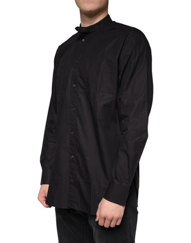 Black cotton button-down men's casual shirt by Dolce & Gabbana, featuring a classic fit and stylish collar.