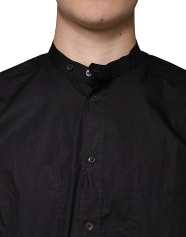 Black cotton button-down men's casual shirt by Dolce & Gabbana, featuring a classic fit and stylish collar.