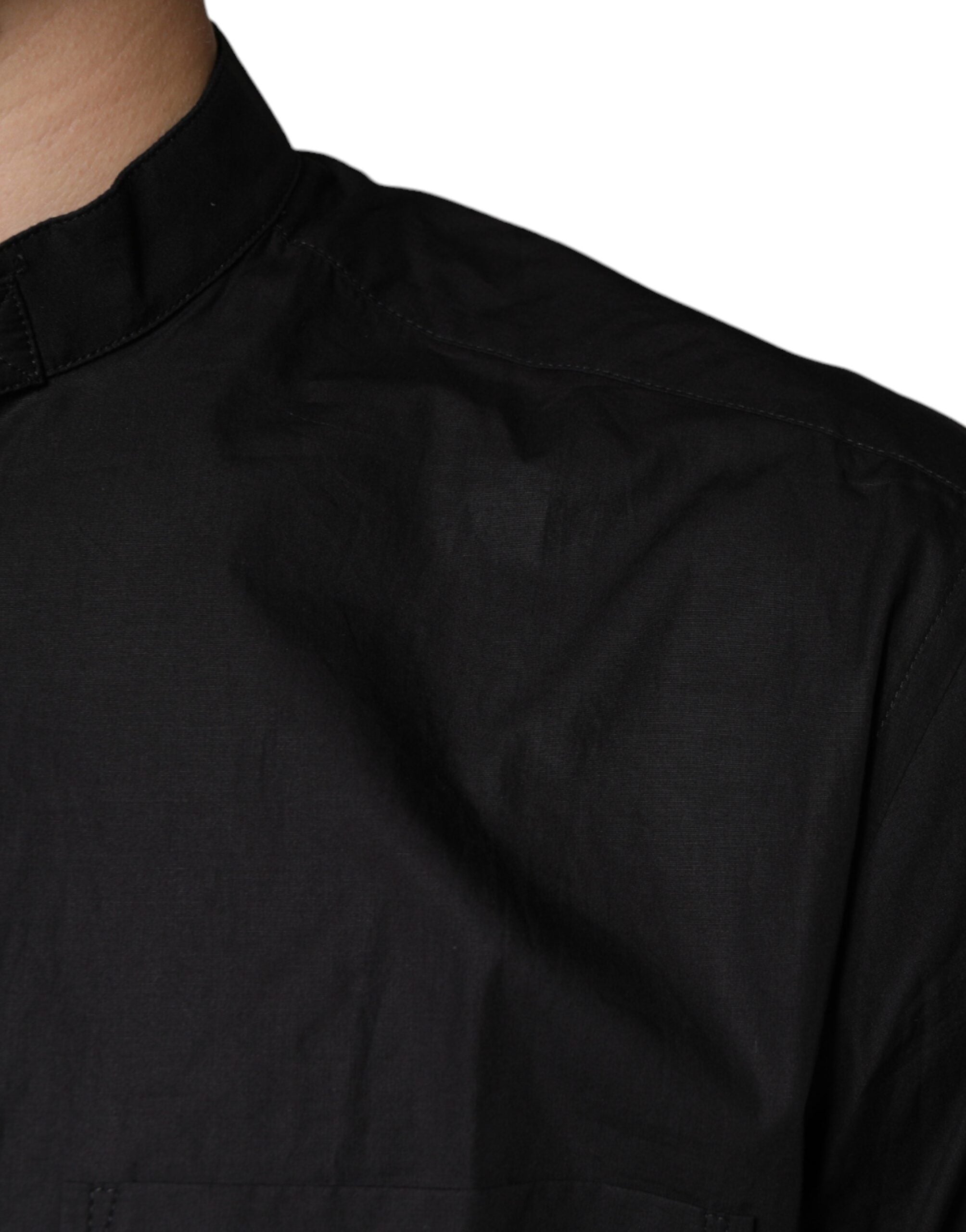 Black cotton button-down men's casual shirt by Dolce & Gabbana, featuring a classic fit and front button closure.