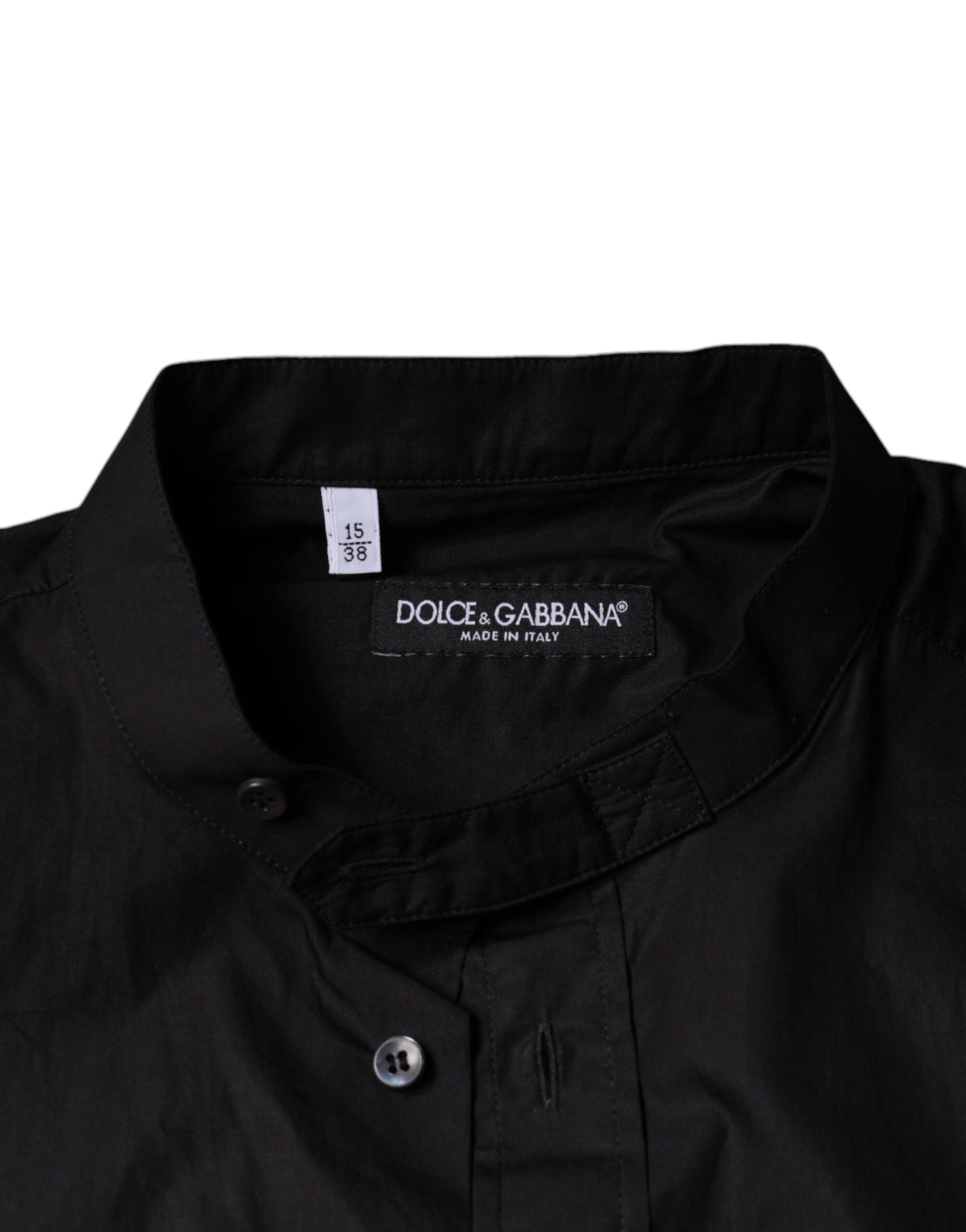 Black cotton button-down men's casual shirt by Dolce & Gabbana, featuring a classic collar and button front.