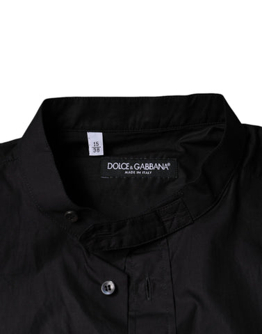 Black cotton button-down men's casual shirt by Dolce & Gabbana, featuring a classic collar and button front.