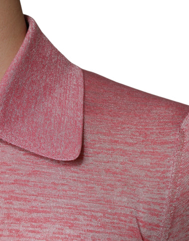 Pink polyester long sleeve men's polo T-shirt by Dolce & Gabbana, featuring a classic fit and subtle branding.