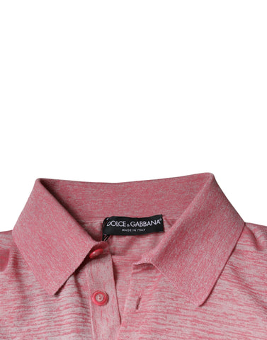 Pink polyester long sleeve men's polo t-shirt by Dolce & Gabbana displayed on a model.