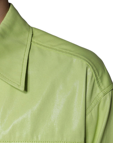 Green cotton collared men's button-down shirt by Dolce & Gabbana, shown flat with front view and classic design details.
