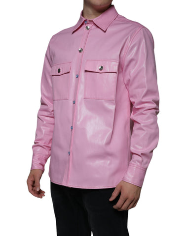 Pink cotton collared button-down shirt by Dolce & Gabbana, shown laid flat with collar and buttons visible.