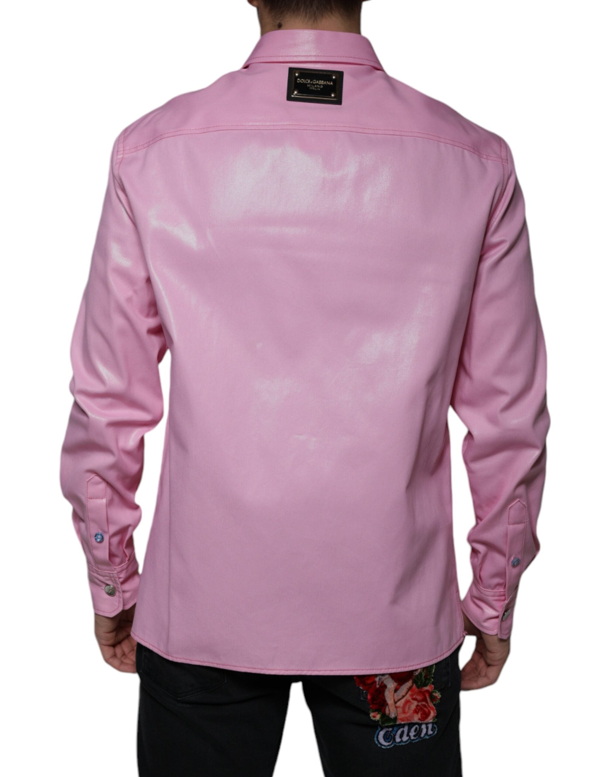 Pink cotton collared button-down shirt by Dolce & Gabbana, featuring a classic fit and elegant design.