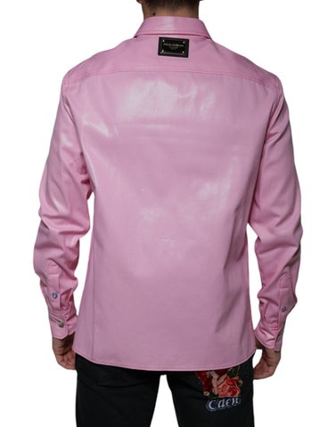 Pink cotton collared button-down shirt by Dolce & Gabbana, featuring a classic fit and elegant design.