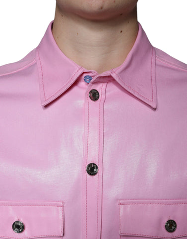 Pink cotton collared button-down shirt by Dolce & Gabbana, featuring a classic fit and stylish design.