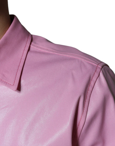 Pink cotton collared button-down shirt by Dolce & Gabbana, shown flat with front view and button details.