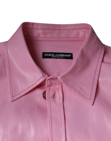 Pink cotton collared button-down shirt by Dolce & Gabbana, featuring a classic design and front buttons.
