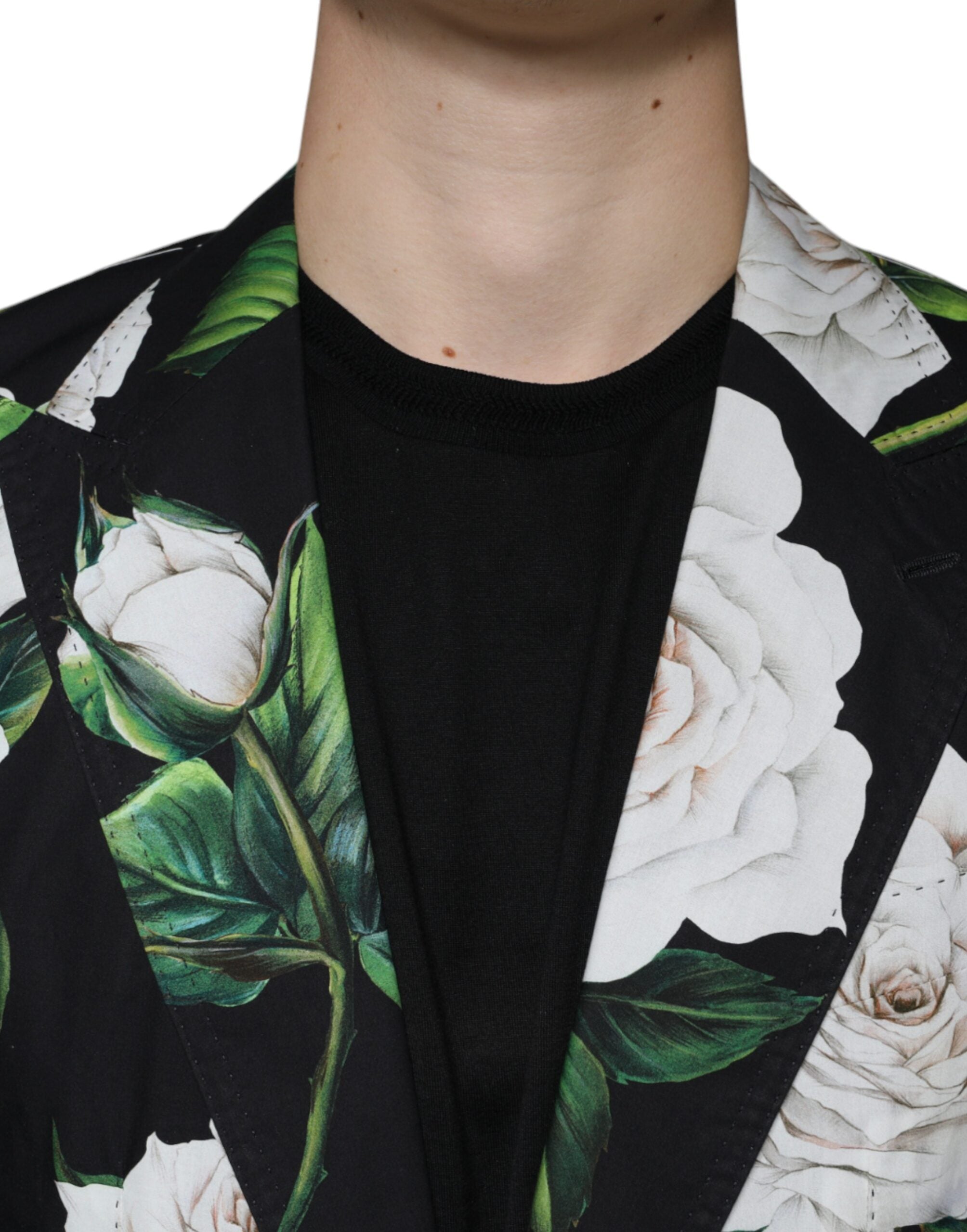 Black Rose Cotton Men’s formal 2-piece suit by Dolce & Gabbana, featuring a tailored jacket and matching trousers.