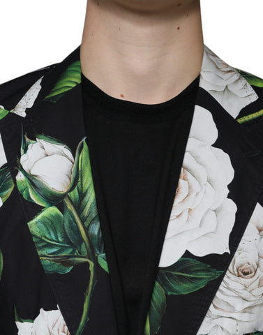 Black Rose Cotton Men’s formal 2-piece suit by Dolce & Gabbana, featuring a tailored jacket and matching trousers.