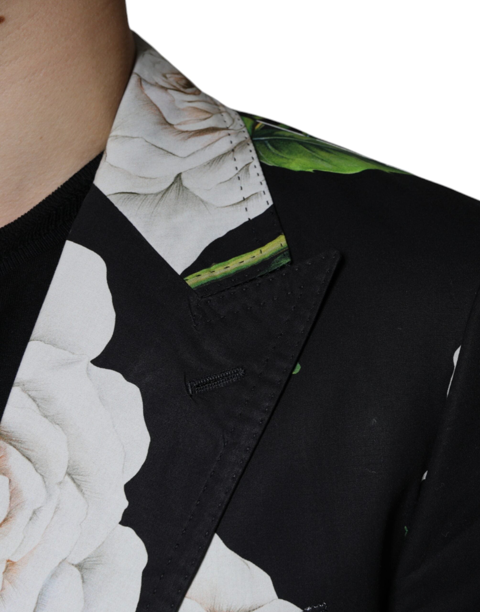 Black Rose Cotton Dolce & Gabbana men's 2-piece formal suit, tailored fit with elegant lapels and matching trousers.