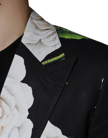 Black Rose Cotton Dolce & Gabbana men's 2-piece formal suit, tailored fit with elegant lapels and matching trousers.