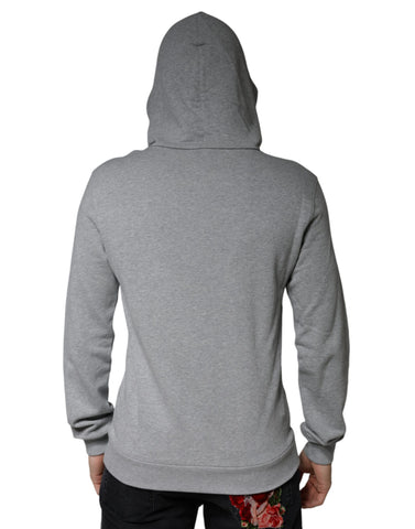 Gray cotton hoodie with Dolce & Gabbana logo, featuring a front kangaroo pocket and adjustable drawstrings.