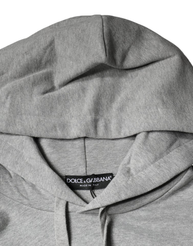 Gray cotton hoodie sweatshirt with Dolce & Gabbana logo, featuring a drawstring hood and relaxed fit.