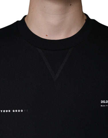 Black Dolce & Gabbana logo print crewneck sweatshirt showing the front view with a bold logo design.