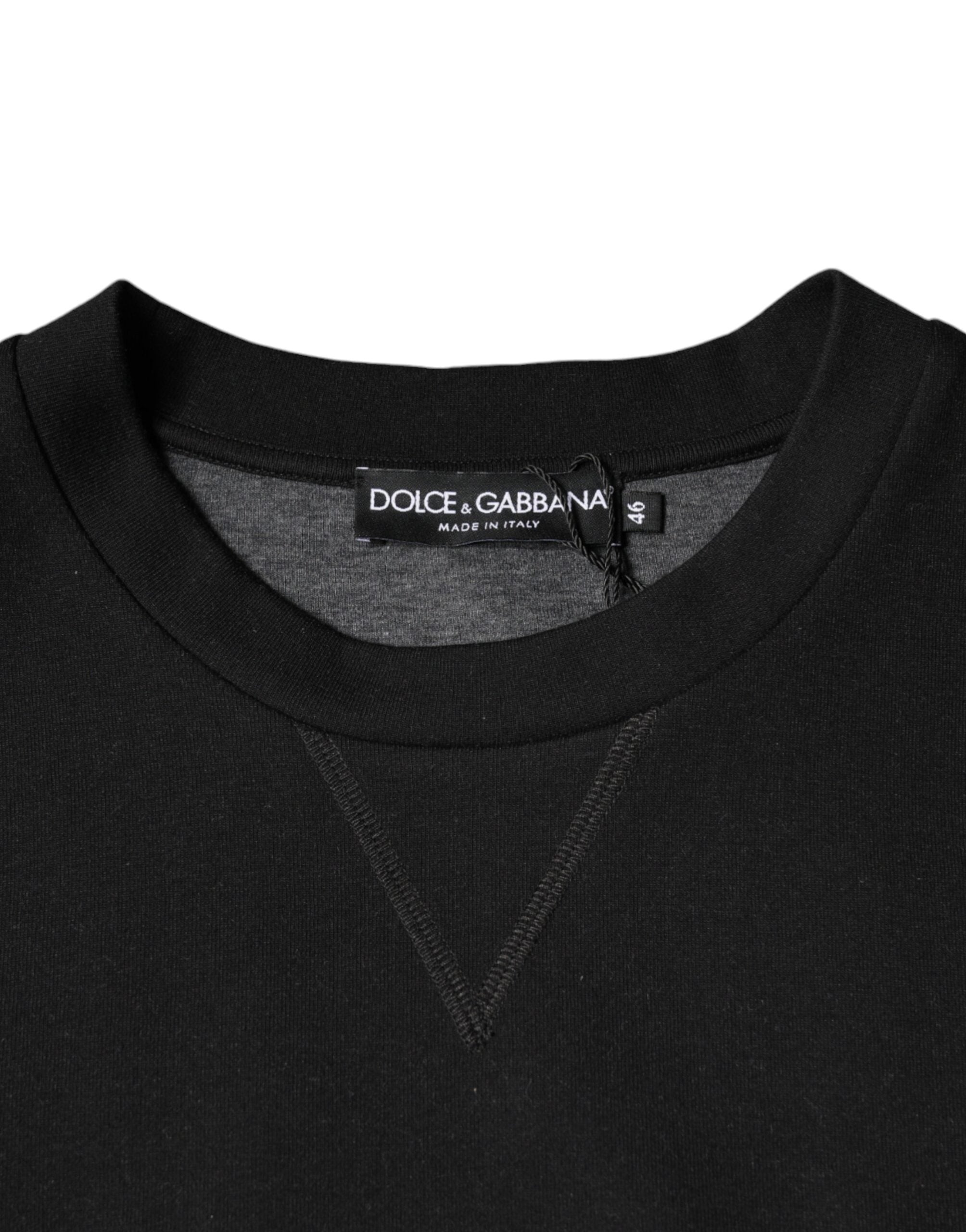 Black Dolce & Gabbana logo print crewneck sweatshirt with long sleeves and ribbed cuffs, casual stylish sweater.