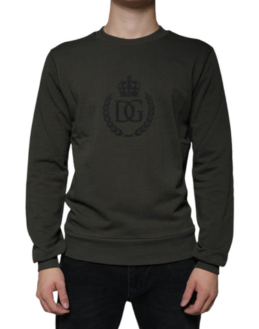 Dolce & Gabbana army green DG Crown crew neck sweater, knit pullover with crown logo, ribbed cuffs and neckline, casual stylish design.