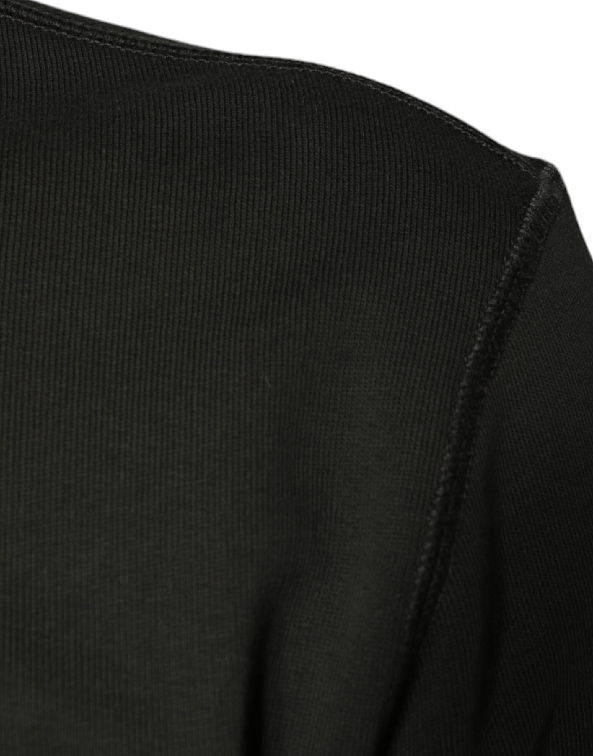 Dolce & Gabbana army green DG Crown crew neck pullover sweater, front view showing ribbed collar and knit texture.