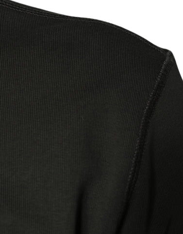 Dolce & Gabbana army green DG Crown crew neck pullover sweater, front view showing ribbed collar and knit texture.