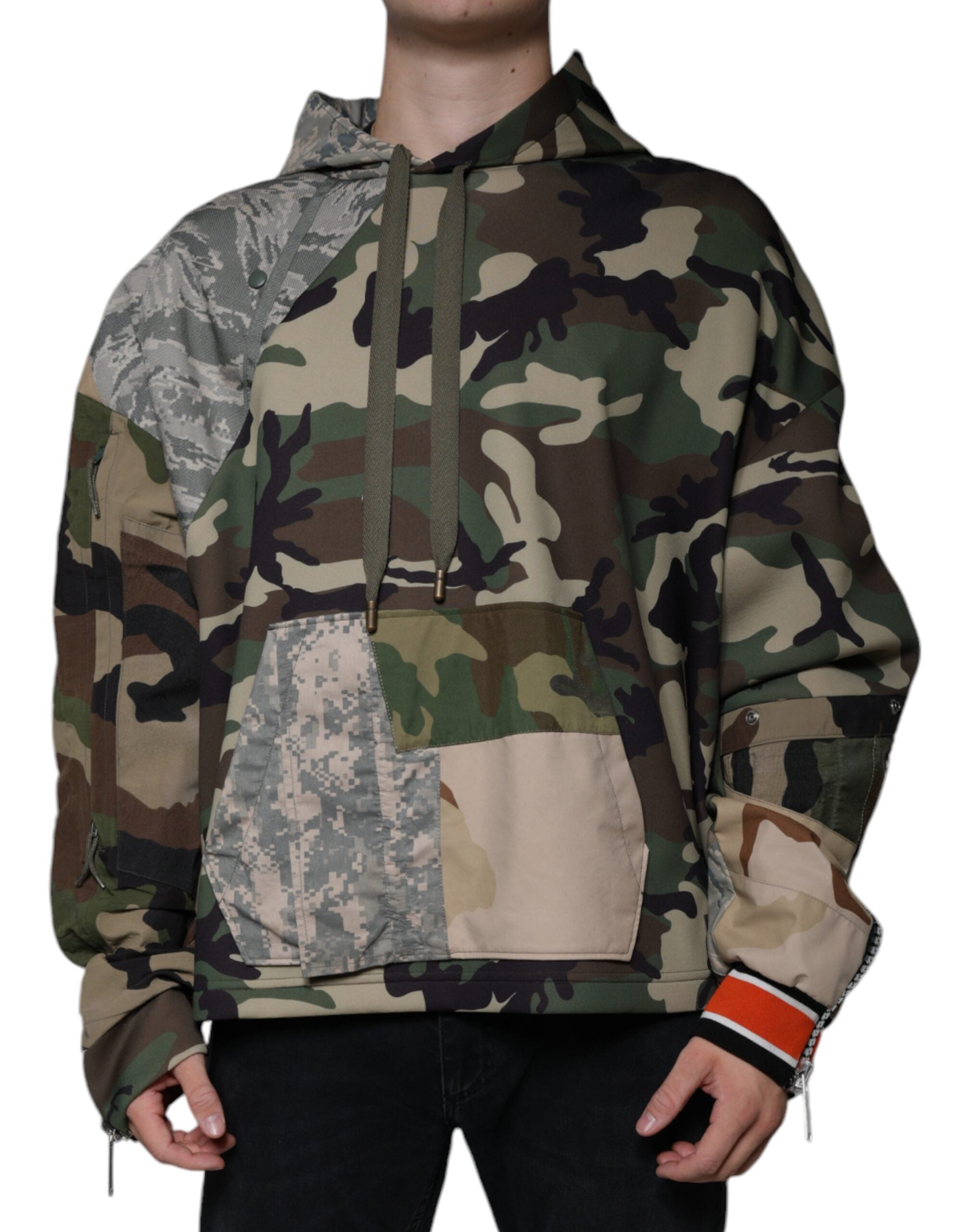 Multicolor camouflage hooded sweatshirt by Dolce & Gabbana, featuring a cozy fit with a drawstring hood and vibrant camouflage pattern.