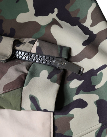 Multicolor camouflage hooded sweatshirt by Dolce & Gabbana featuring a cozy sweater design and a front pocket.