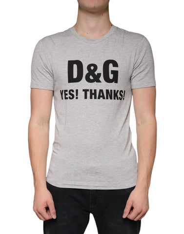 Gray Dolce & Gabbana logo print crewneck short sleeve T-shirt with minimal design and soft fabric.