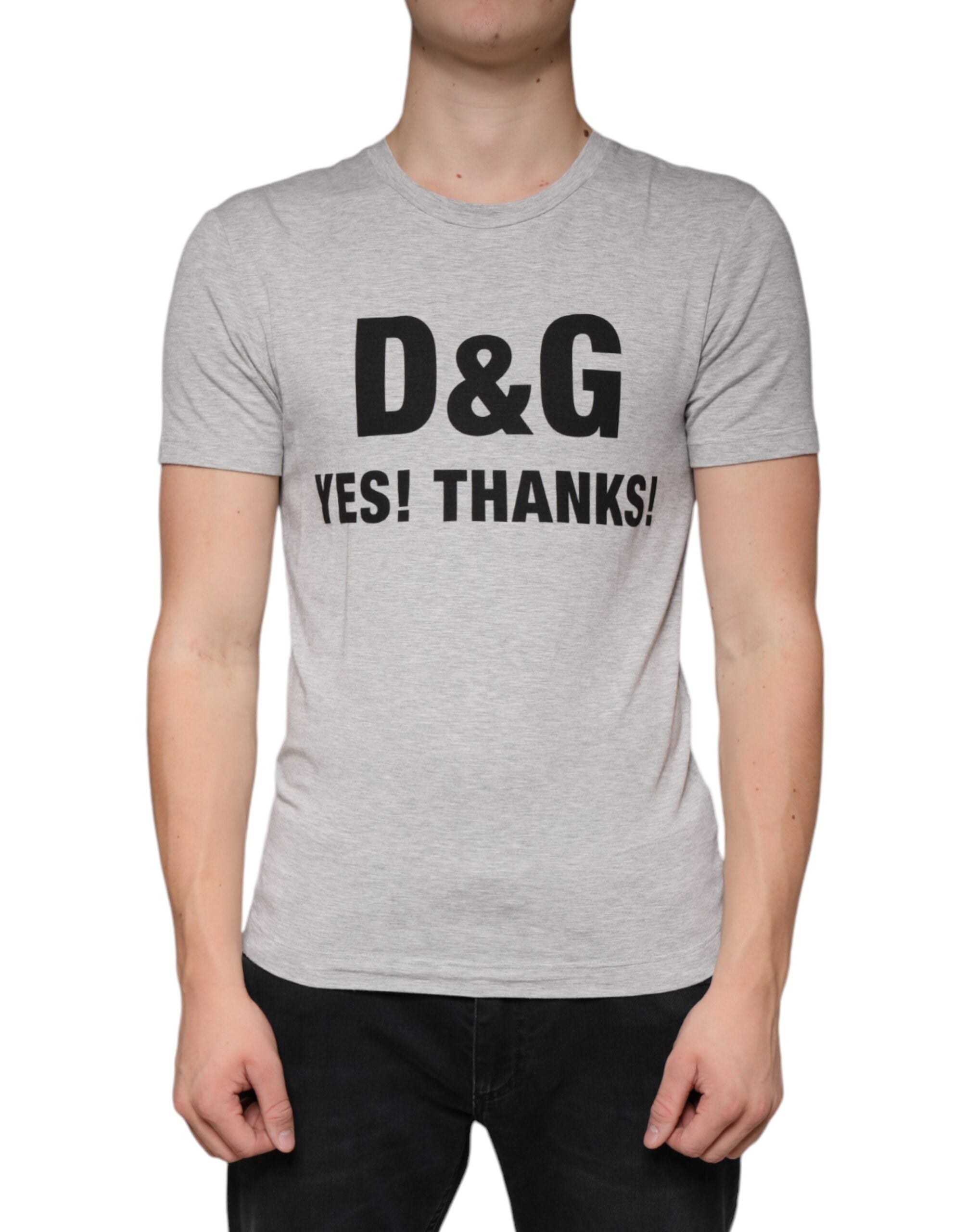 Gray Dolce & Gabbana logo print crewneck short sleeve T-shirt with a casual fit and stylish design.