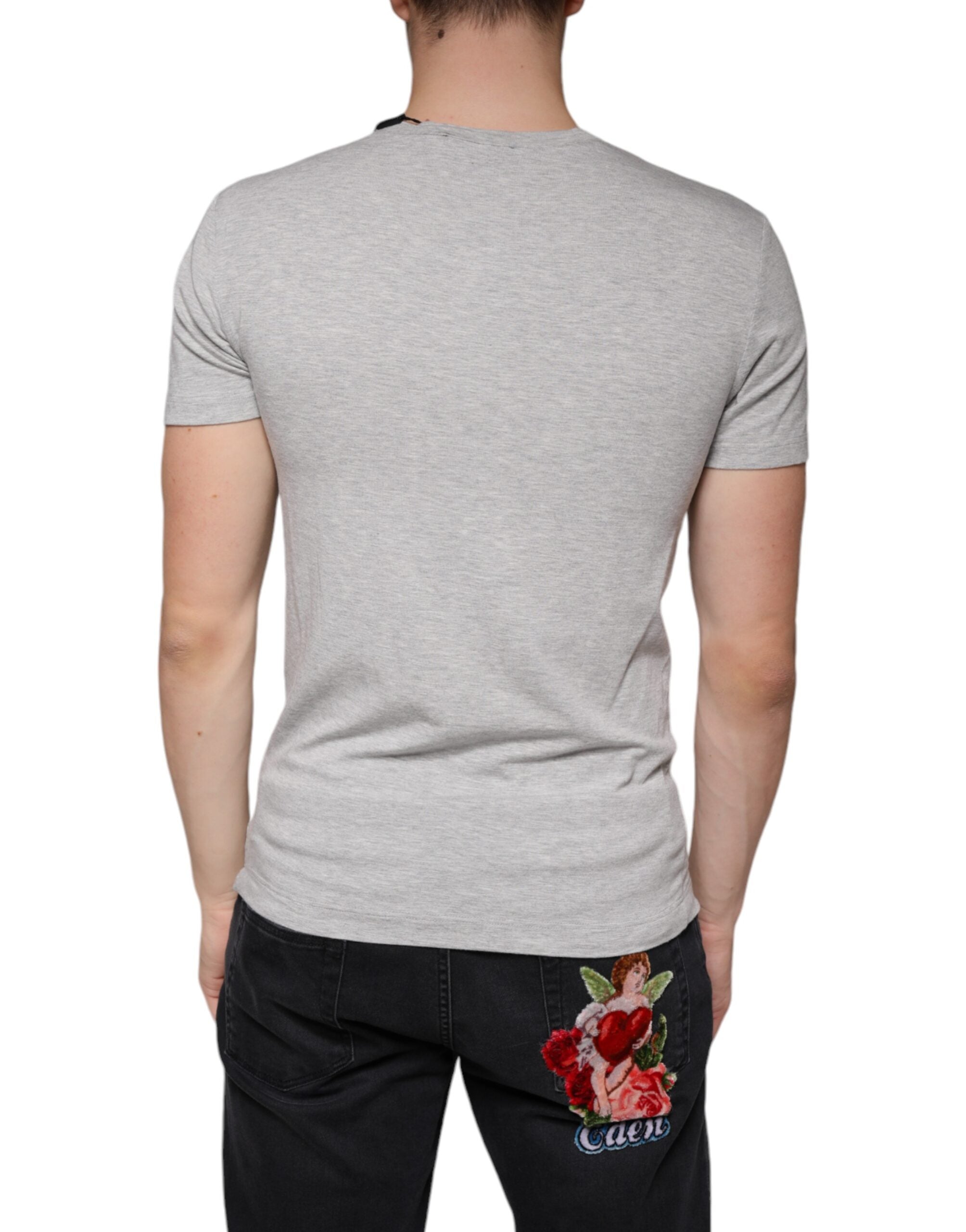 Gray Dolce & Gabbana logo print crewneck short sleeve T-shirt, casual men's T-shirt with stylish branding and comfortable fit.