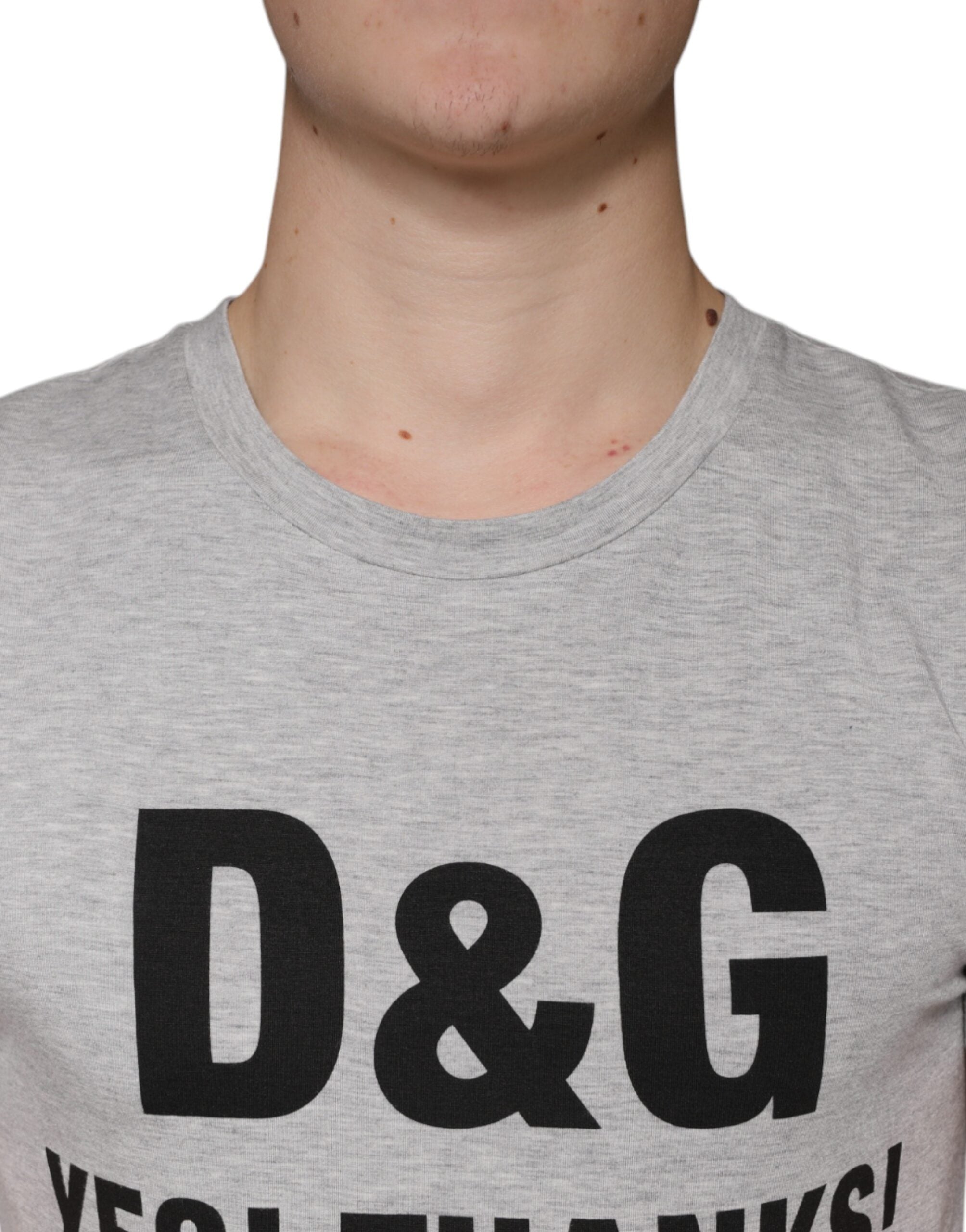 Gray Dolce & Gabbana logo print crewneck short sleeve T-shirt with modern design and soft fabric.