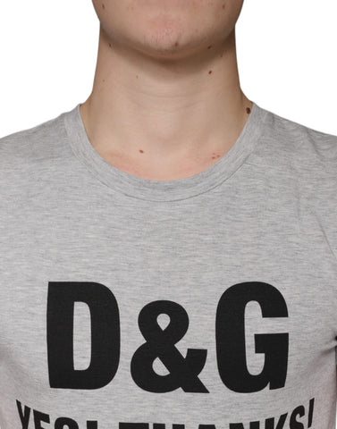 Gray Dolce & Gabbana logo print crewneck short sleeve T-shirt with modern design and soft fabric.