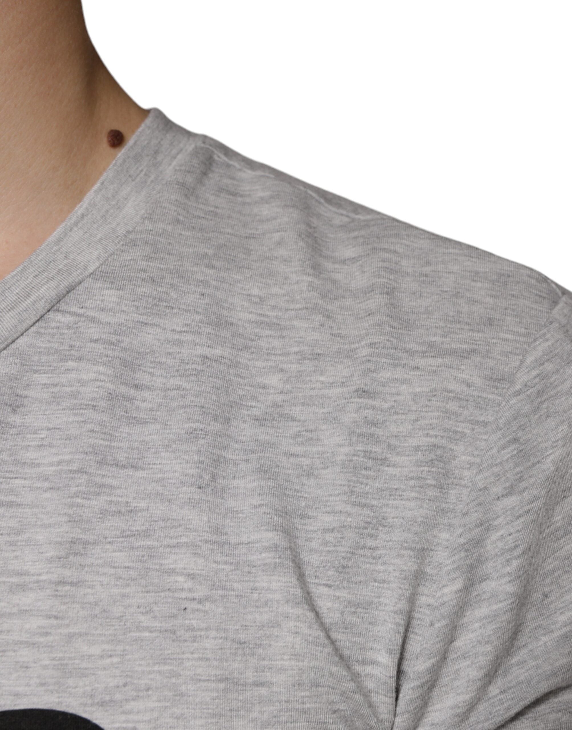 Gray Dolce & Gabbana logo print crewneck short sleeve T-shirt, casual men's T-shirt with brand logo on front.