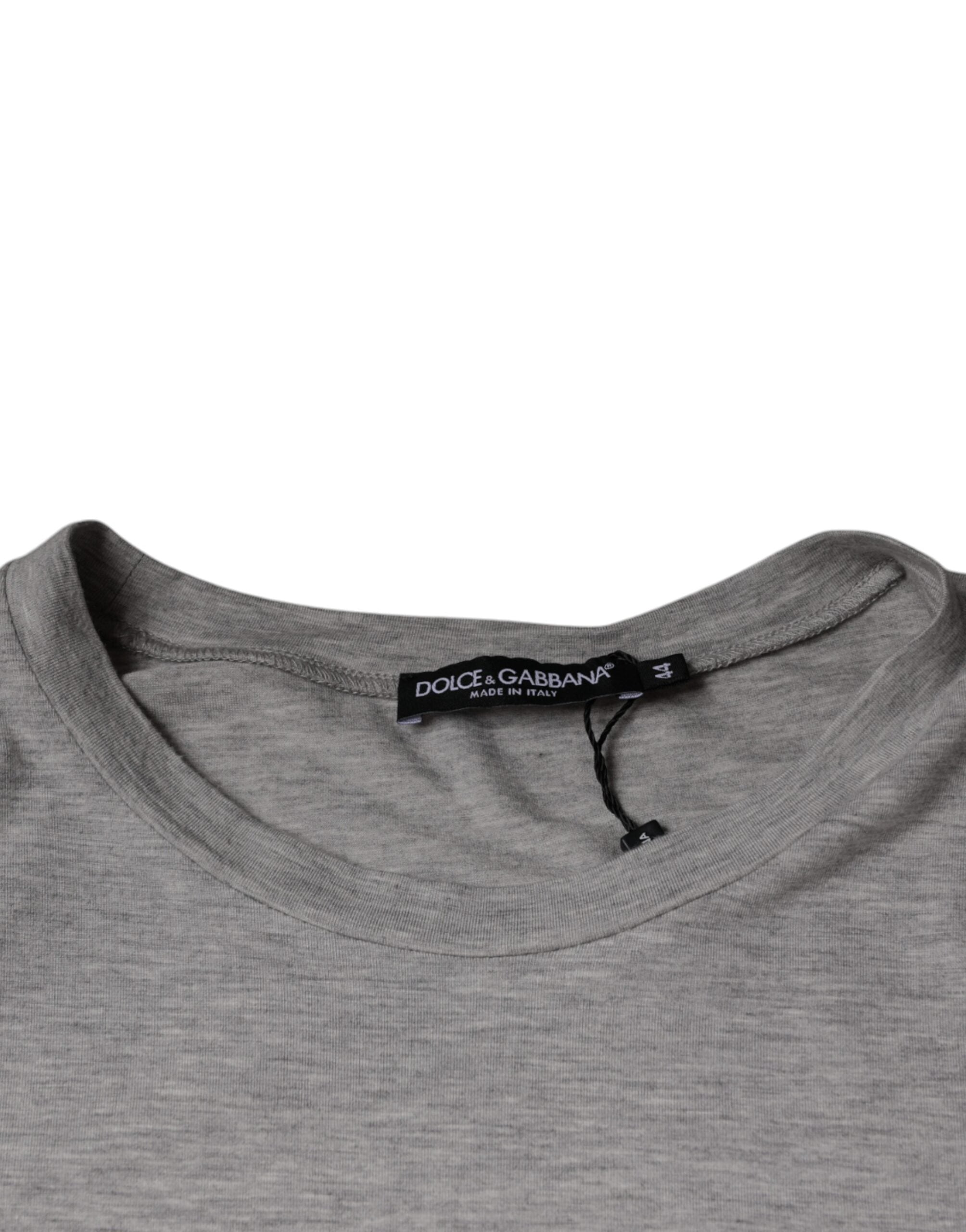 Gray Dolce & Gabbana logo print crewneck short sleeve T-shirt, casual men's T-shirt with brand logo on front.