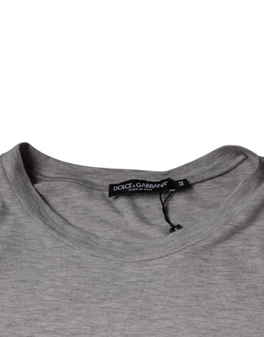 Gray Dolce & Gabbana logo print crewneck short sleeve T-shirt, casual men's T-shirt with brand logo on front.