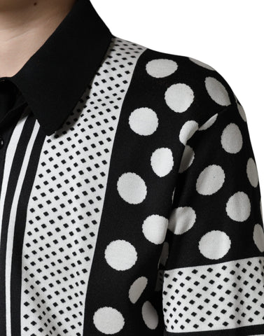 Black and white polka dot collared polo T-shirt by Dolce & Gabbana, featuring a classic polo design with a stylish collar.