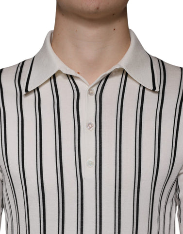 White and black stripe polo shirt with short sleeves by Dolce & Gabbana, featuring a classic collar and subtle branding.