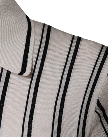 White and black striped Dolce & Gabbana short sleeve polo T-shirt with a classic collar and subtle branding.