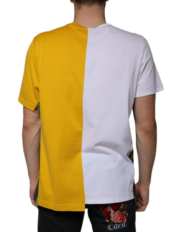 White short sleeve T-shirt by Dolce & Gabbana with yellow logo print, casual fit, and classic crew neckline.