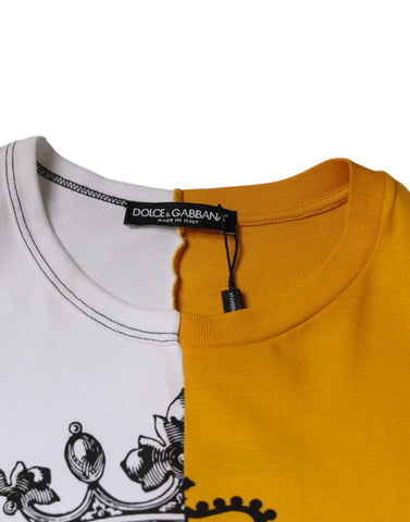 White short sleeve T-shirt with yellow logo print by Dolce & Gabbana, featuring a casual fit and stylish design.