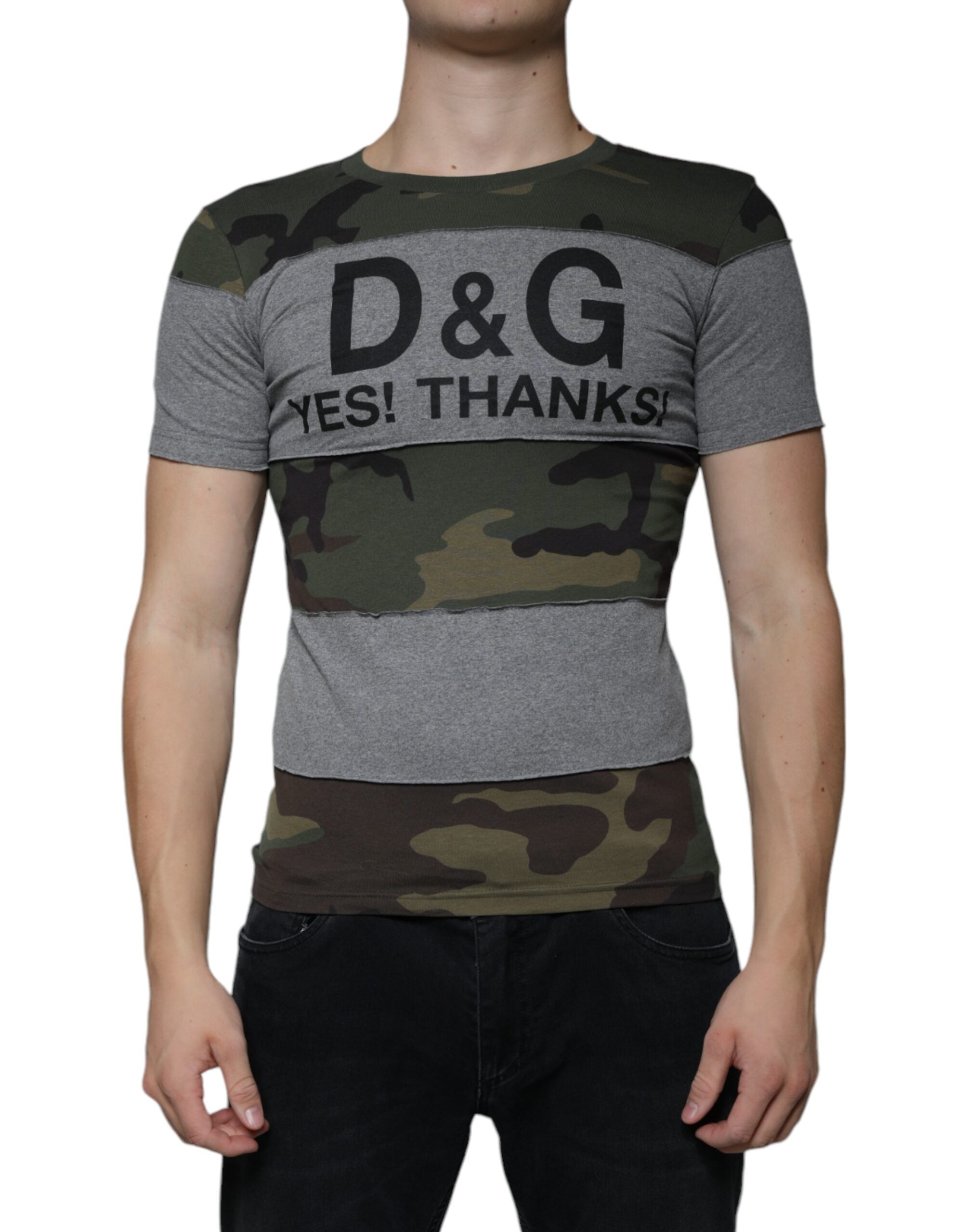 Multicolor camouflage cotton crew neck T-shirt by Dolce & Gabbana, featuring a vibrant camouflage pattern and classic fit.
